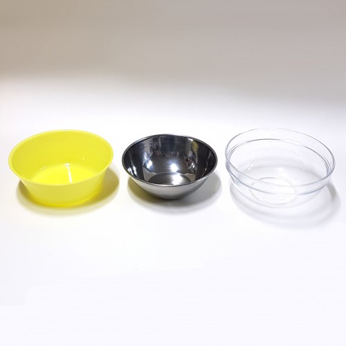 여러가지물질그릇3종(플라스틱,금속,유리그릇)